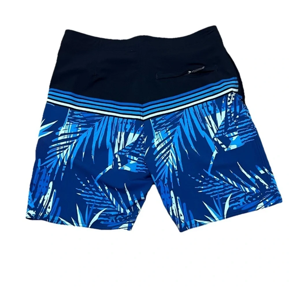 Burnside Blue Palm Print Board Shorts 32 Men’s Tropical Surf Swim Trunks Beach